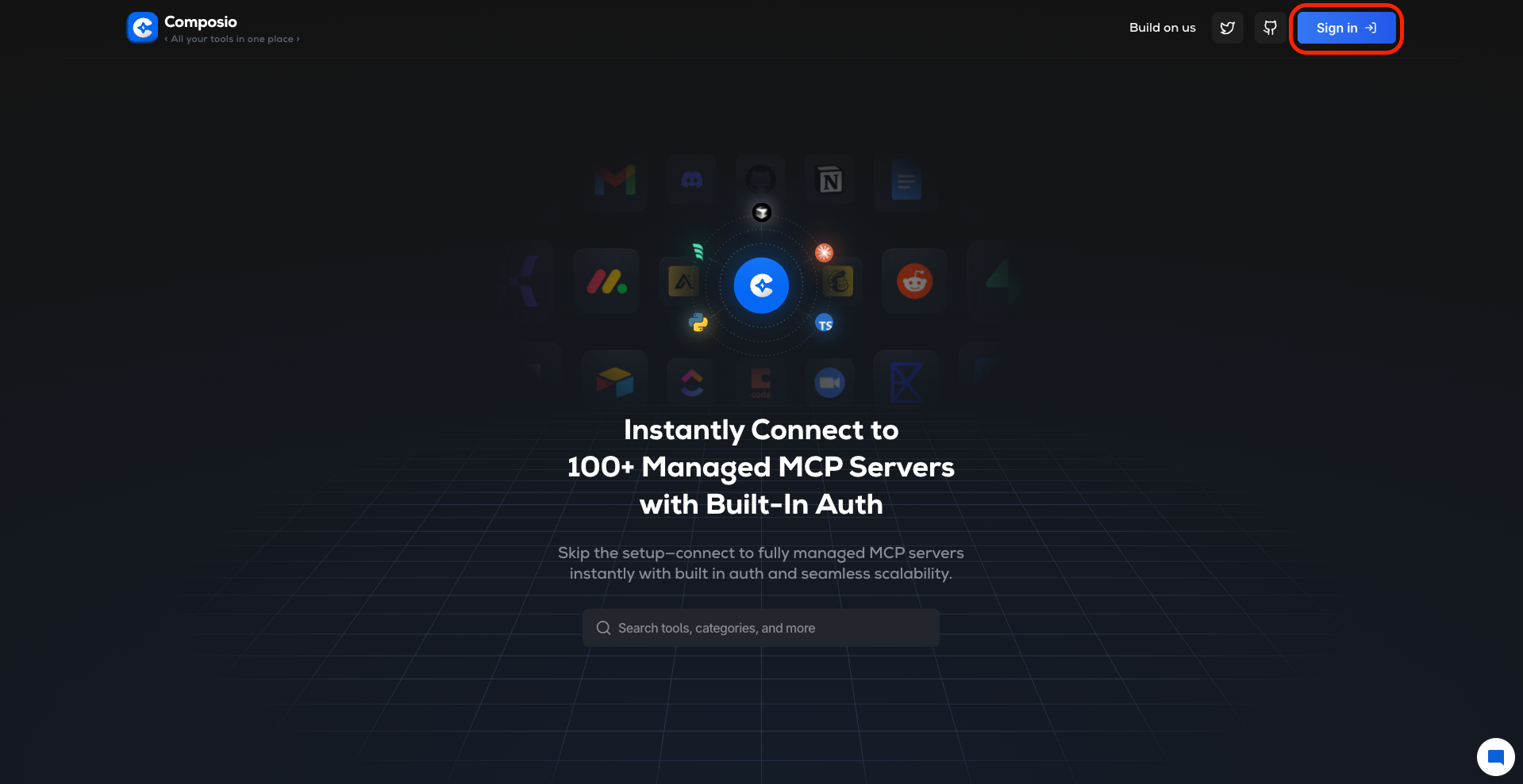 Composio MCP Login Button Location