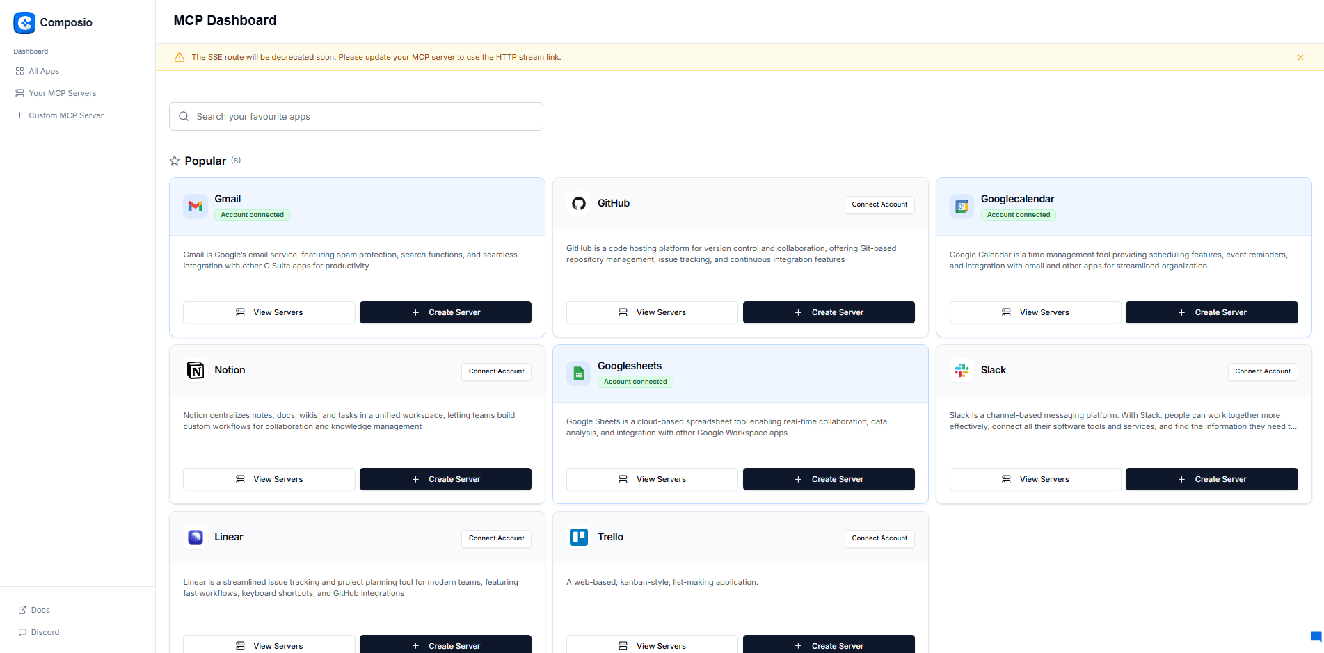 Composio MCP Login Button Location
